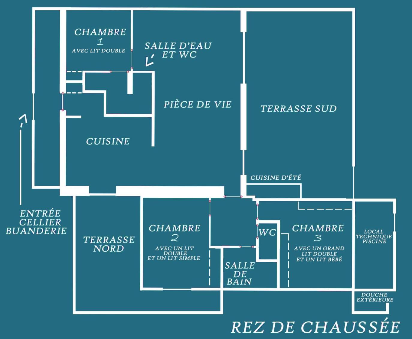 Villa Néoulaise 12 couchages avec piscine et spa en Provence (plan rez de chaussée)